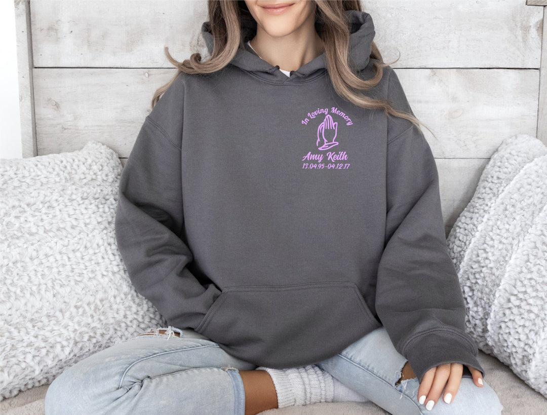 Custom Embroidered Memorial In Loving Memory Hoodie - Personalise Name And Date Hoodie - Custom Funeral Hoodie - In Loving Memory Unisex Hoodie - Gifts Handmade