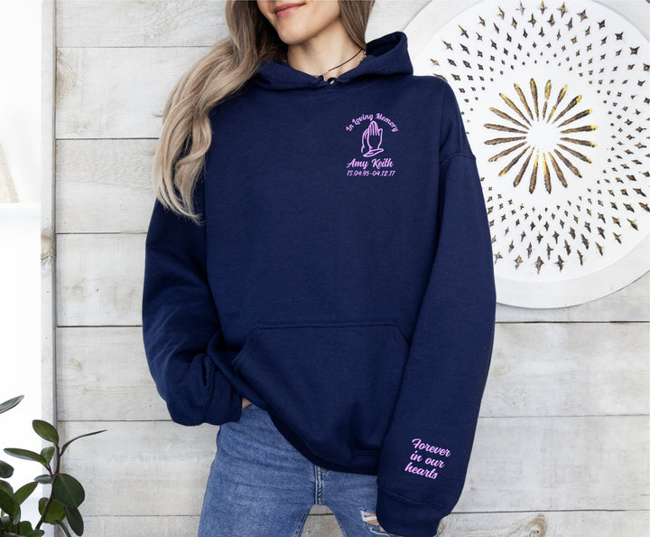 Custom Embroidered Memorial In Loving Memory Hoodie - Personalise Name And Date Hoodie - Custom Funeral Hoodie - In Loving Memory Unisex Hoodie - Gifts Handmade