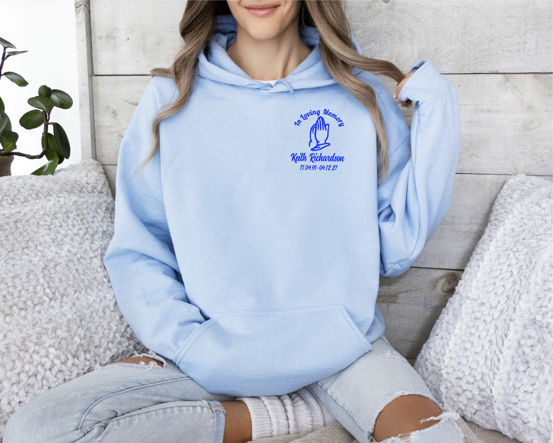 Custom Embroidered Memorial In Loving Memory Hoodie - Personalise Name And Date Hoodie - Custom Funeral Hoodie - In Loving Memory Unisex Hoodie - Gifts Handmade