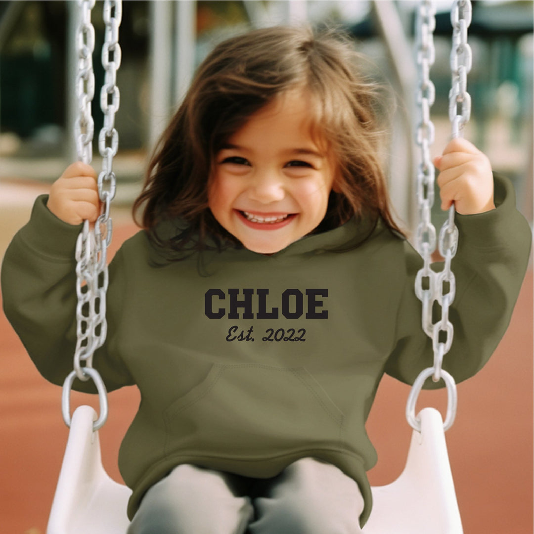 Custom Embroidered Personalised Name / Established in Date Infant / Kid's Sweatshirt Hoodie - Gifts Handmade