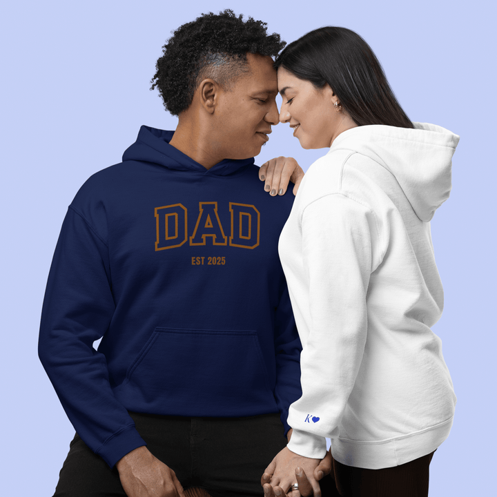 Custom Embroidered Unisex Hoodie, Personalised Valentines Hoodie with Initial On Sleeve, Custom Word And Est Date Hoodie, Romantic Hoodie for Couples - Gifts Handmade