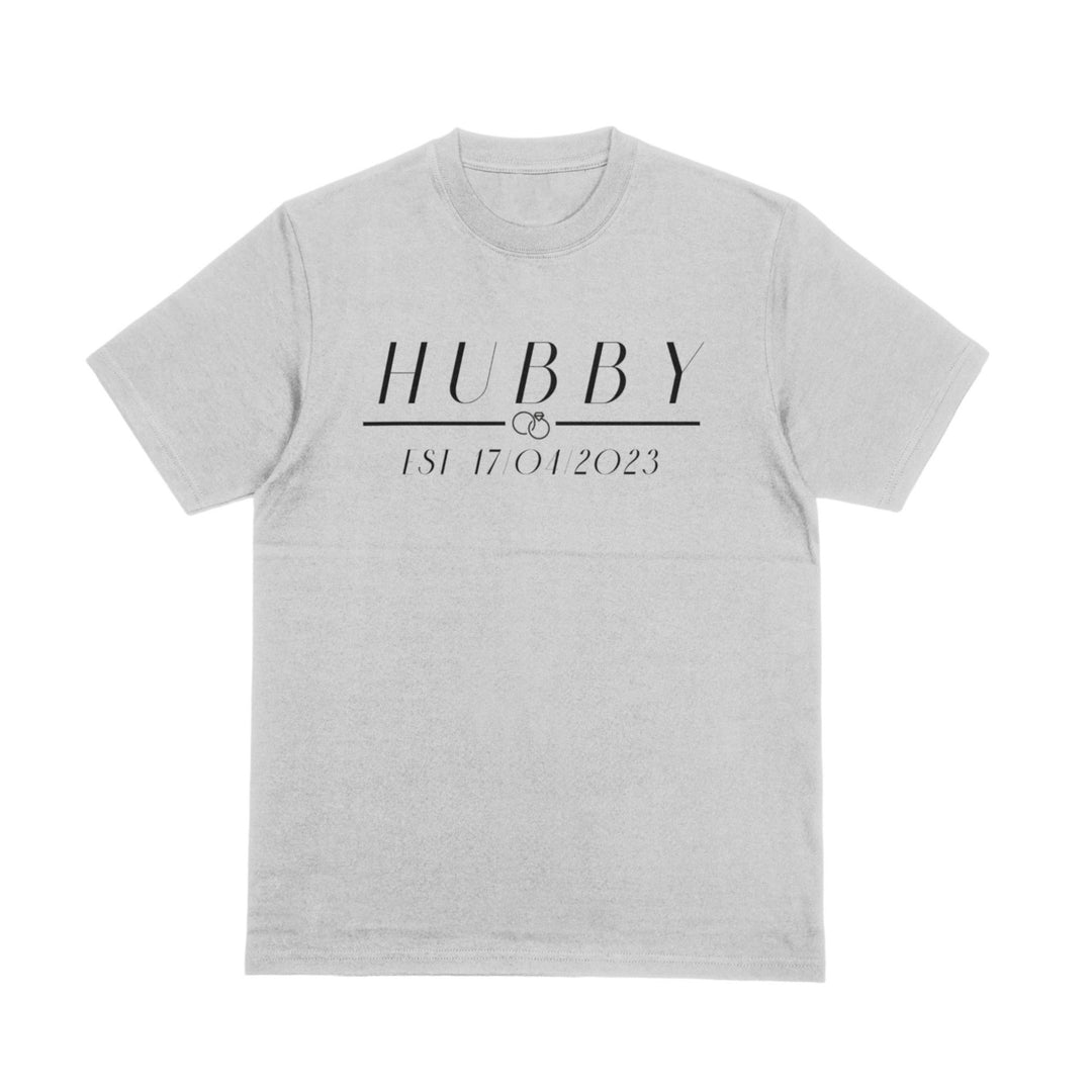 Custom EST Wifey And Hubby Unisex T-Shirt, Personalised Engagement Gift for Couples, Wedding Party Outfit Tee Shirt, Matching Couple T-Shirt - Gifts Handmade