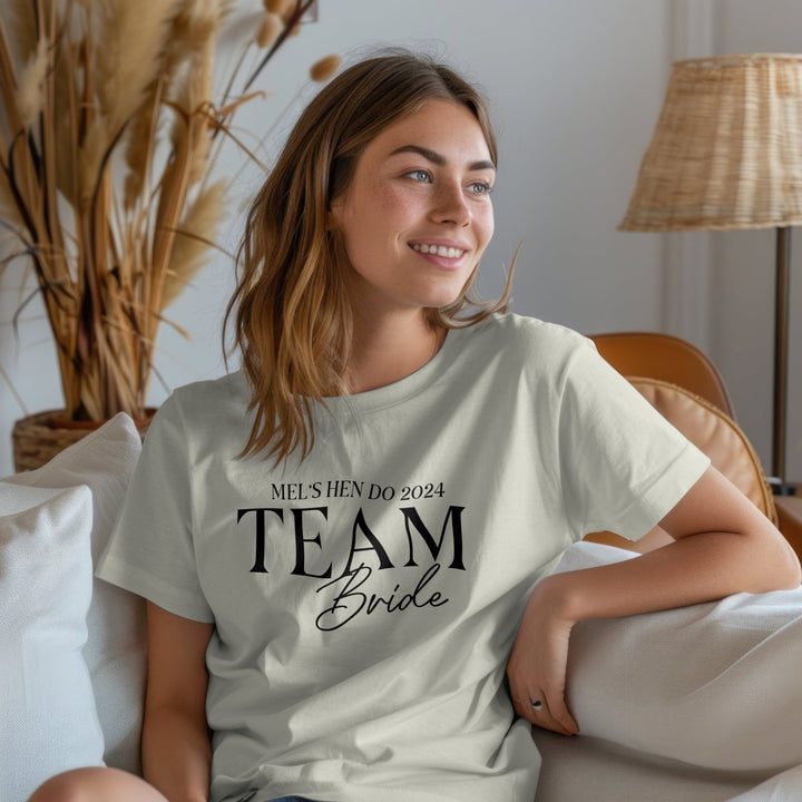 Custom Hen Do Team Bride Unisex T - Shirt, Personalised Bridal Party Tee Gift with Brides Name, Bachelorette Party Tee, Hen Party T - Shirt Gift - Gifts Handmade