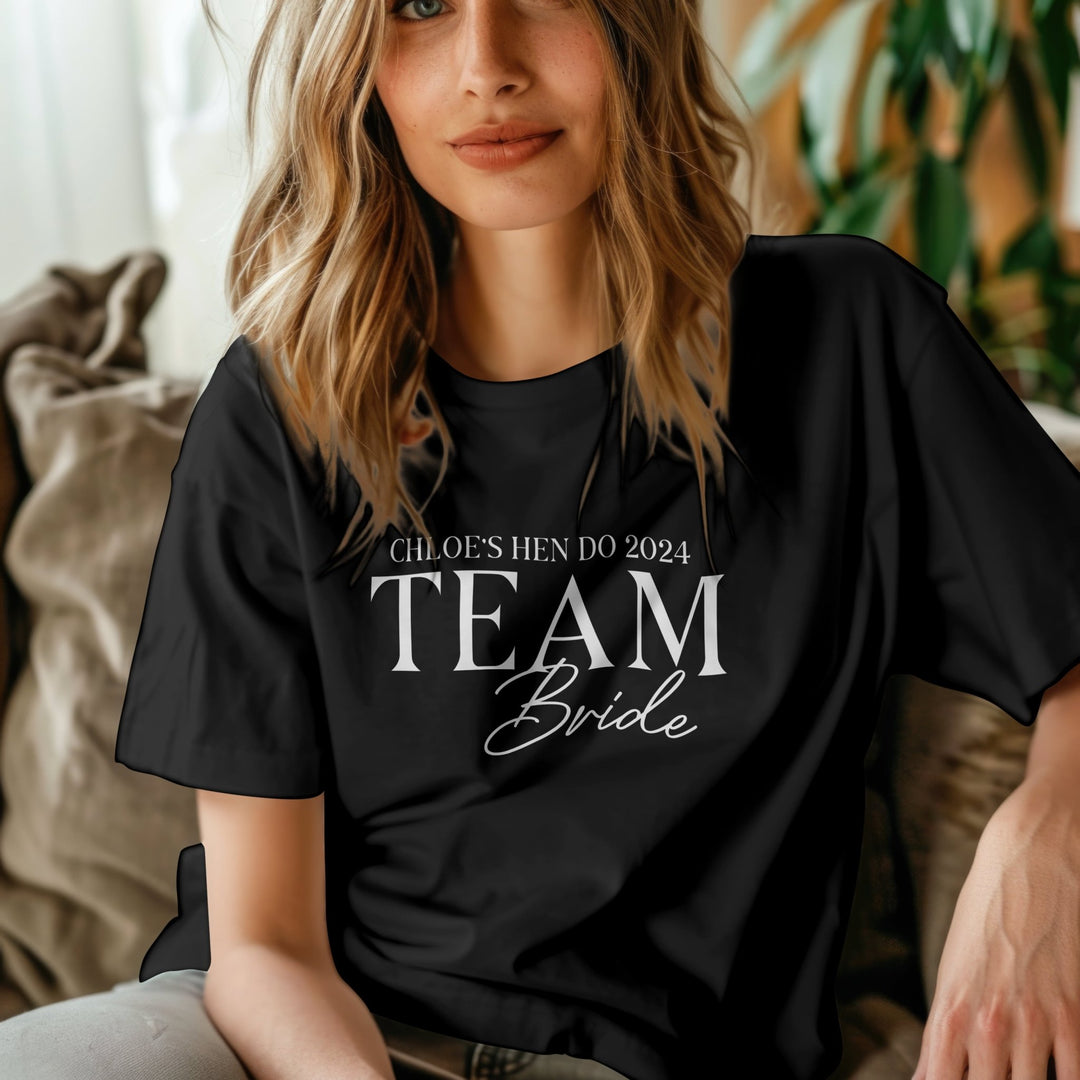 Custom Hen Do Team Bride Unisex T - Shirt, Personalised Bridal Party Tee Gift with Brides Name, Bachelorette Party Tee, Hen Party T - Shirt Gift - Gifts Handmade