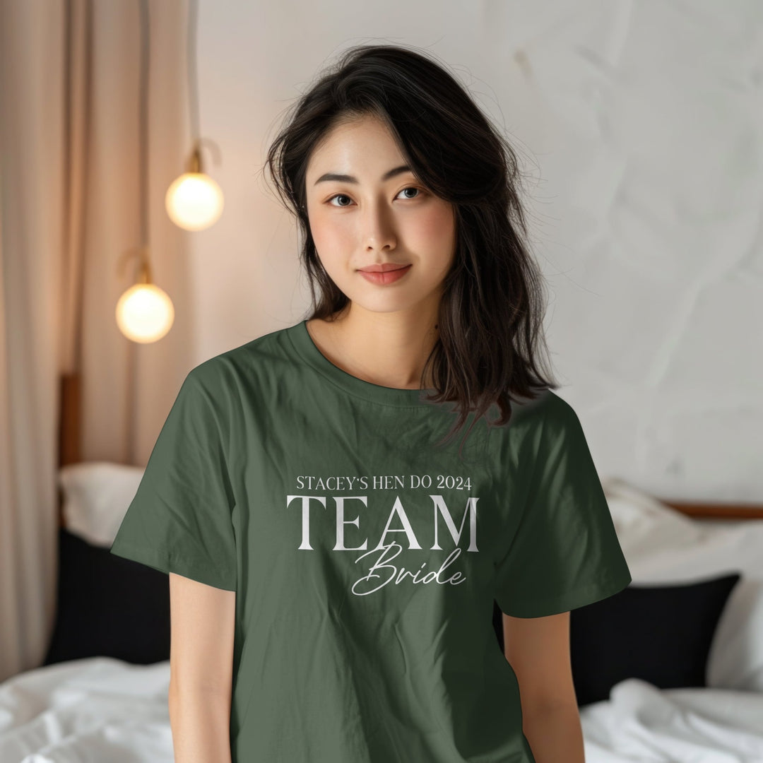 Custom Hen Do Team Bride Unisex T - Shirt, Personalised Bridal Party Tee Gift with Brides Name, Bachelorette Party Tee, Hen Party T - Shirt Gift - Gifts Handmade