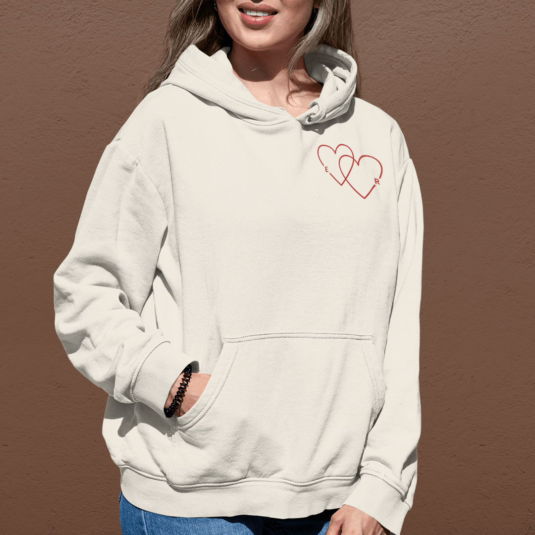 Custom Initial Double Heart Embroidered Unisex Hoodie, Valentines Day Gift for Couples, Custom Letter Embroidered Double Heart Hoodie - Gifts Handmade