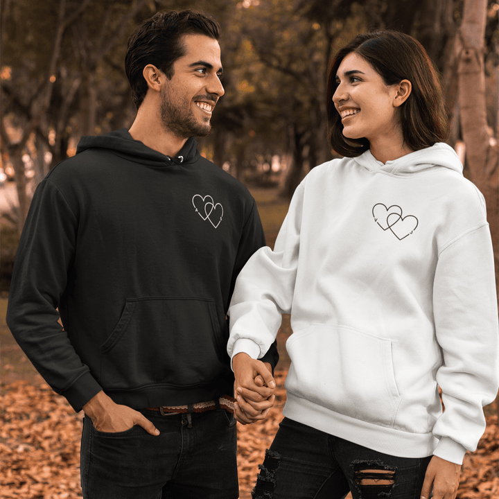 Custom Initial Double Heart Embroidered Unisex Hoodie, Valentines Day Gift for Couples, Custom Letter Embroidered Double Heart Hoodie - Gifts Handmade