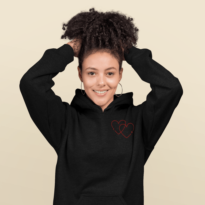 Custom Initial Double Heart Embroidered Unisex Hoodie, Valentines Day Gift for Couples, Custom Letter Embroidered Double Heart Hoodie - Gifts Handmade