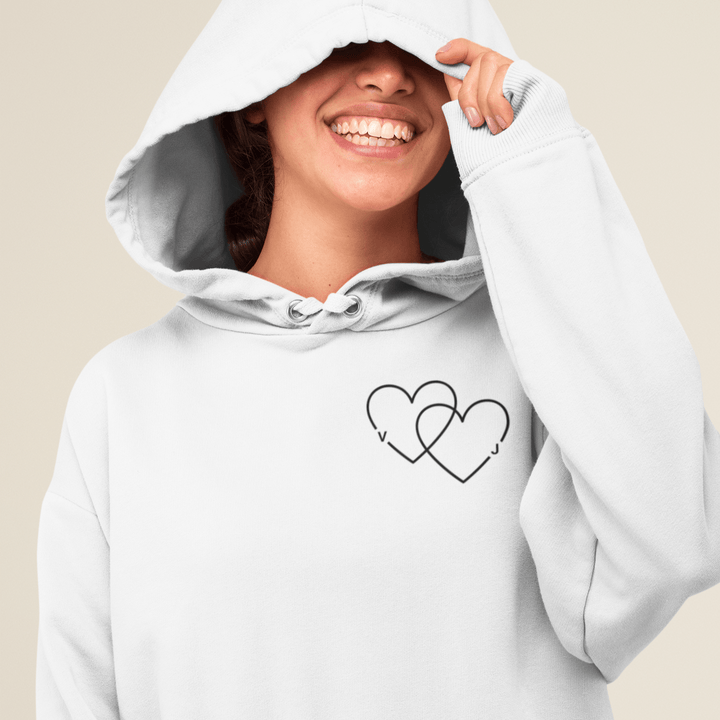 Custom Initial Double Heart Embroidered Unisex Hoodie, Valentines Day Gift for Couples, Custom Letter Embroidered Double Heart Hoodie - Gifts Handmade