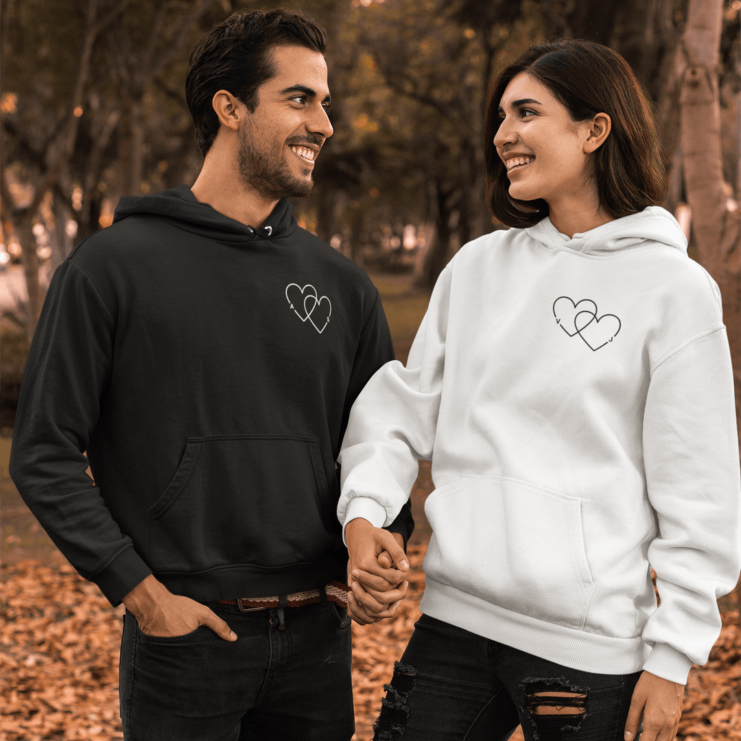 Custom Initial Double Heart Embroidered Unisex Hoodie, Valentines Day Gift for Couples, Custom Letter Embroidered Double Heart Hoodie - Gifts Handmade