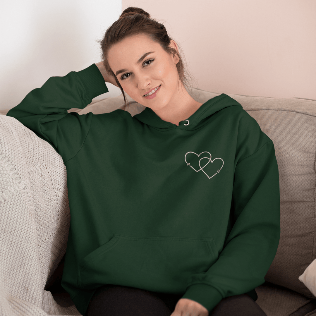 Custom Initial Double Heart Embroidered Unisex Hoodie, Valentines Day Gift for Couples, Custom Letter Embroidered Double Heart Hoodie - Gifts Handmade