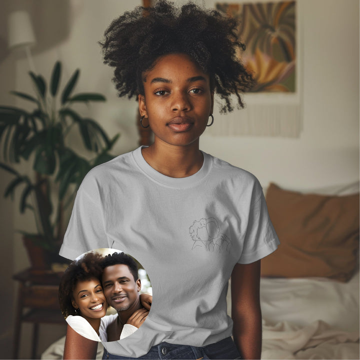 Custom Photo Outline Unisex T - Shirt - Custom Line Art Tee - Photo Outline Gift for Couple - Custom Portrait Outline T - Shirt - Pet Outline Portrait Shirt - Gifts Handmade