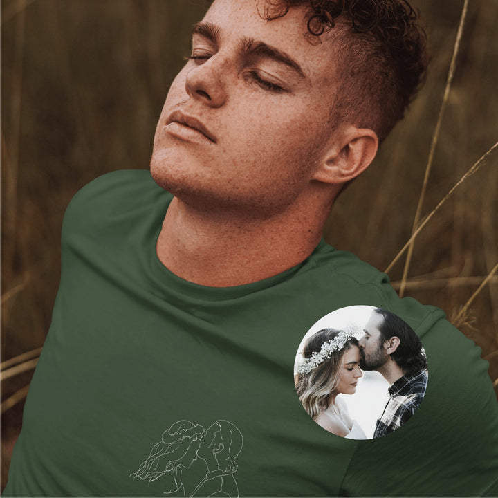 Custom Photo Outline Unisex T - Shirt - Custom Line Art Tee - Photo Outline Gift for Couple - Custom Portrait Outline T - Shirt - Pet Outline Portrait Shirt - Gifts Handmade