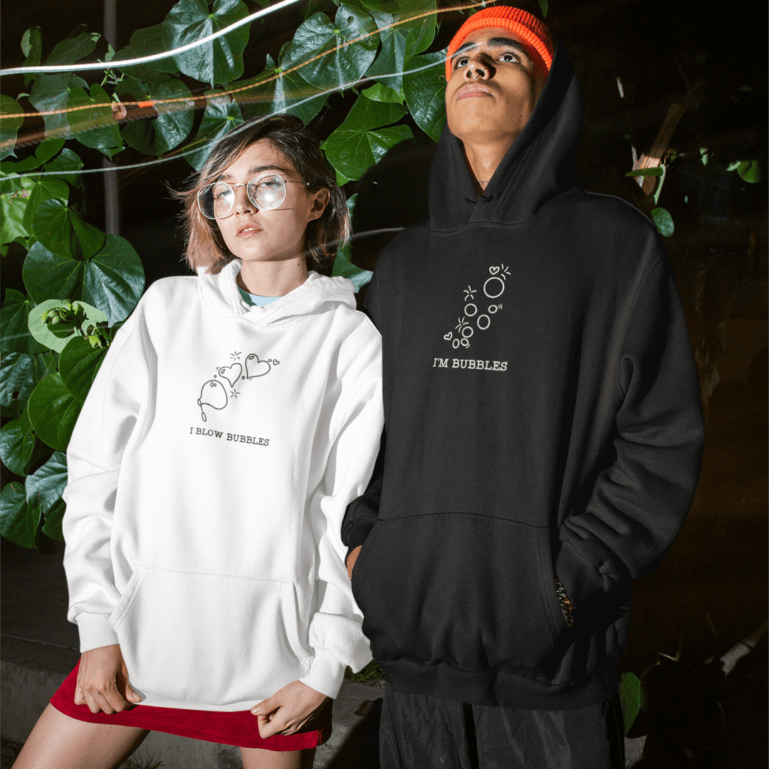 Custom Valentines Hoodie for Couples, Personalised Valentines Embroidered Hoodie, I Blow Bubbles or I'm Bubbles Embroidered Unisex Hoodie, Matching Valentine’s Hoodies - Gifts Handmade