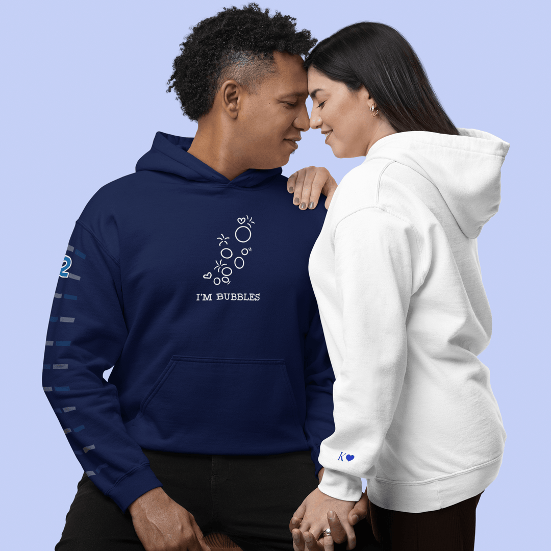 Custom Valentines Hoodie for Couples, Personalised Valentines Embroidered Hoodie, I Blow Bubbles or I'm Bubbles Embroidered Unisex Hoodie, Matching Valentine’s Hoodies - Gifts Handmade