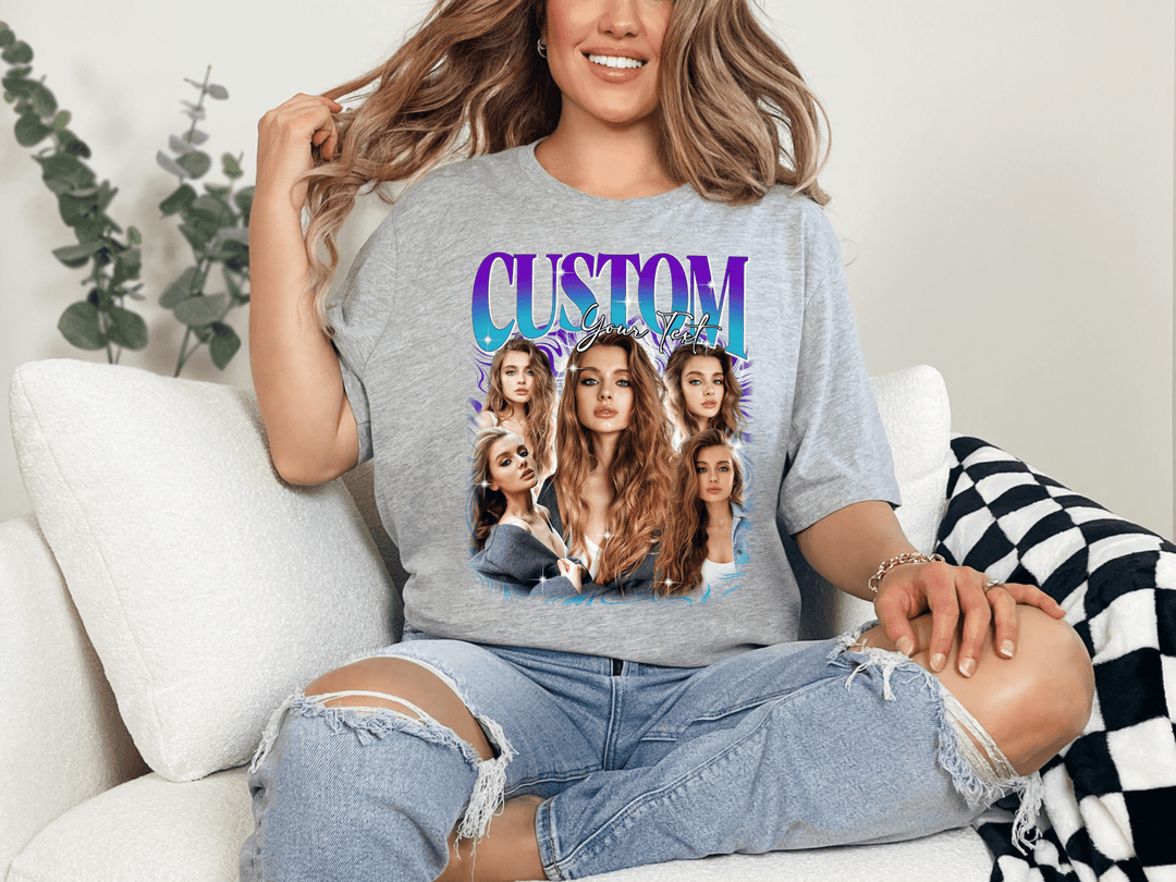 Custom Your Own Bootleg Rap Unisex T-Shirt, Personalised Rap Tee Shirt, Retro Vintage Graphic 90s Shirt, Custom Your Own Photo And Text Shirt - Gifts Handmade