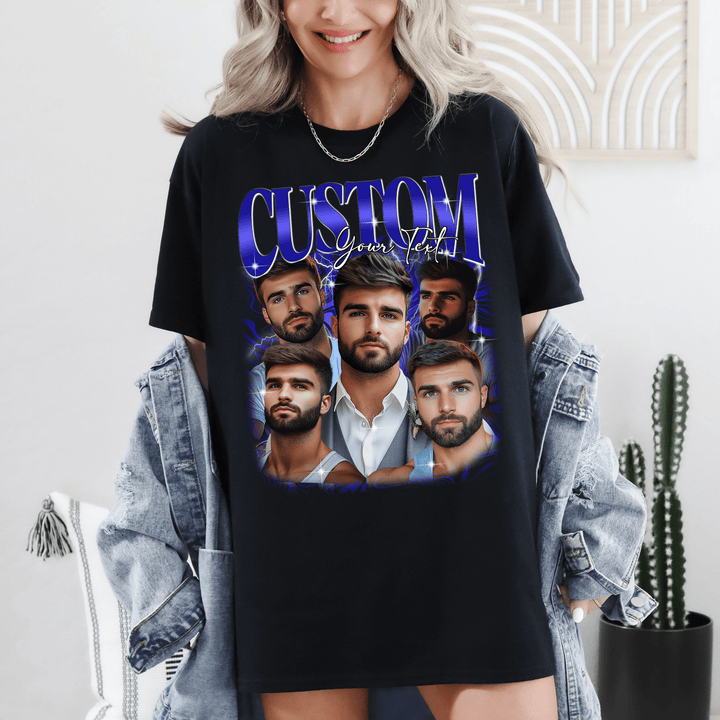 Custom Your Own Bootleg Rap Unisex T-Shirt, Personalised Rap Tee Shirt, Retro Vintage Graphic 90s Shirt, Custom Your Own Photo And Text Shirt - Gifts Handmade