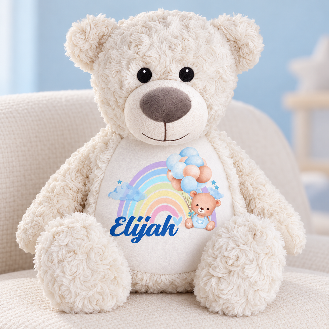 Personalised Blue Baby Rainbow Large Bear