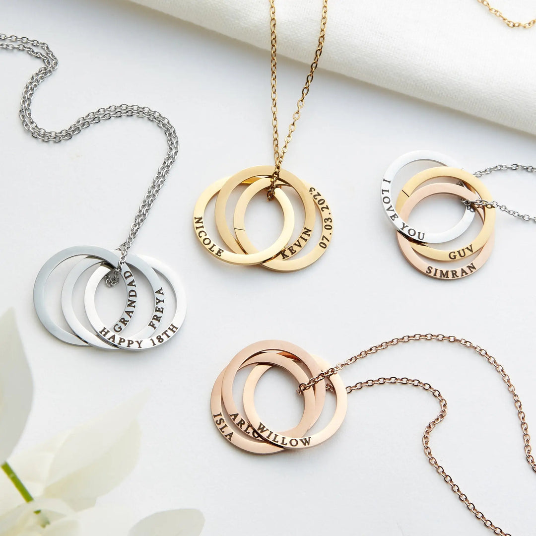 Name Necklace Engraved Jewelry Gifts Personalised Triple Circle