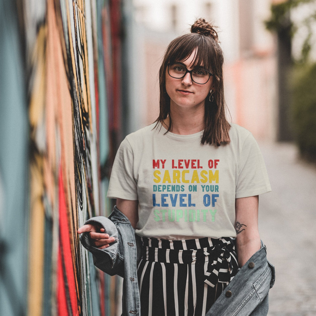 Funny Saying Shirt, Sarcastic Quote Shirt, Funny Adult Graphic Shirt, My Level Of Sarcasm Depends On Your Level Of Stupidity Unisex T-Shirt - Gifts Handmade