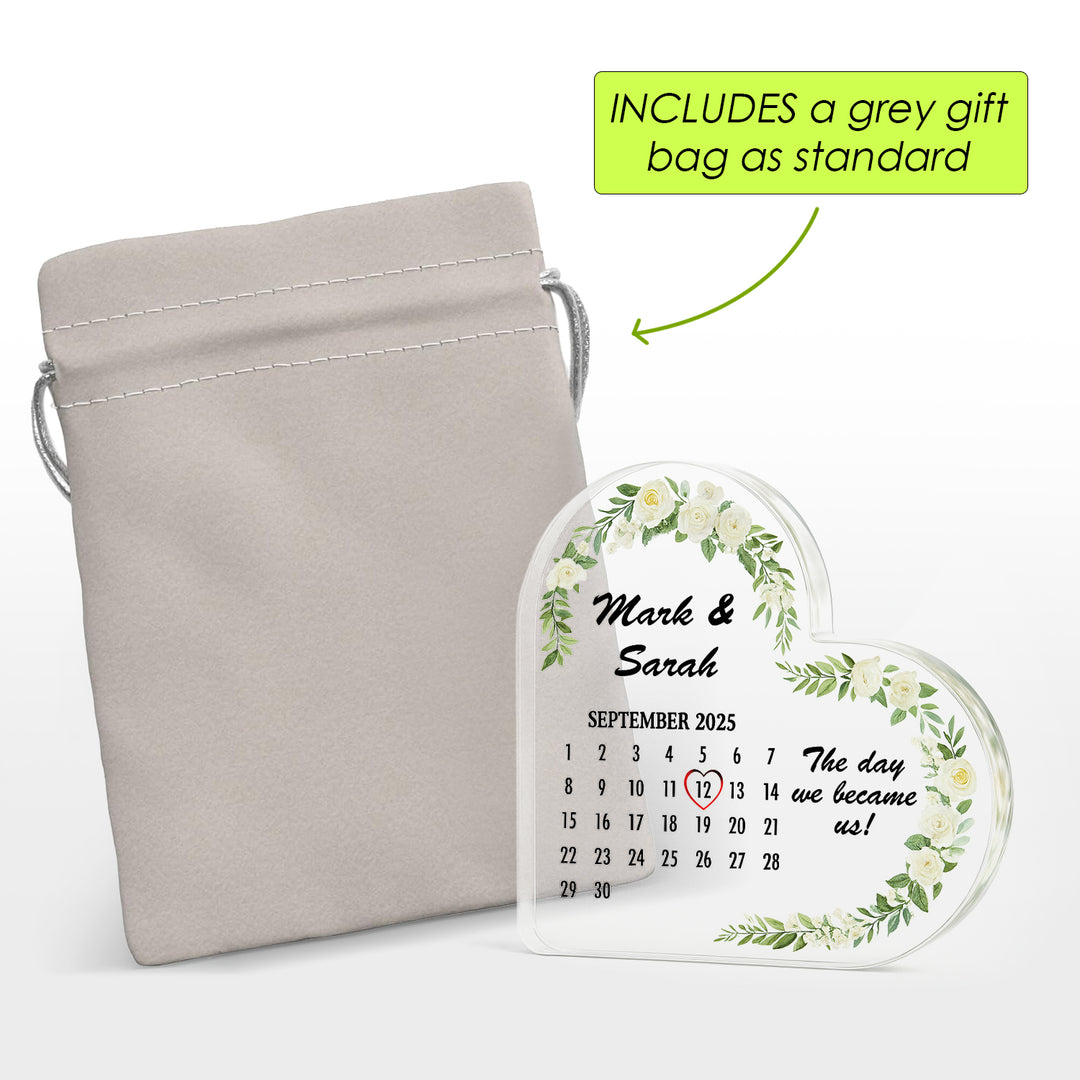 Personalised Wedding/Anniversary Calendar Acrylic Heart Plaque