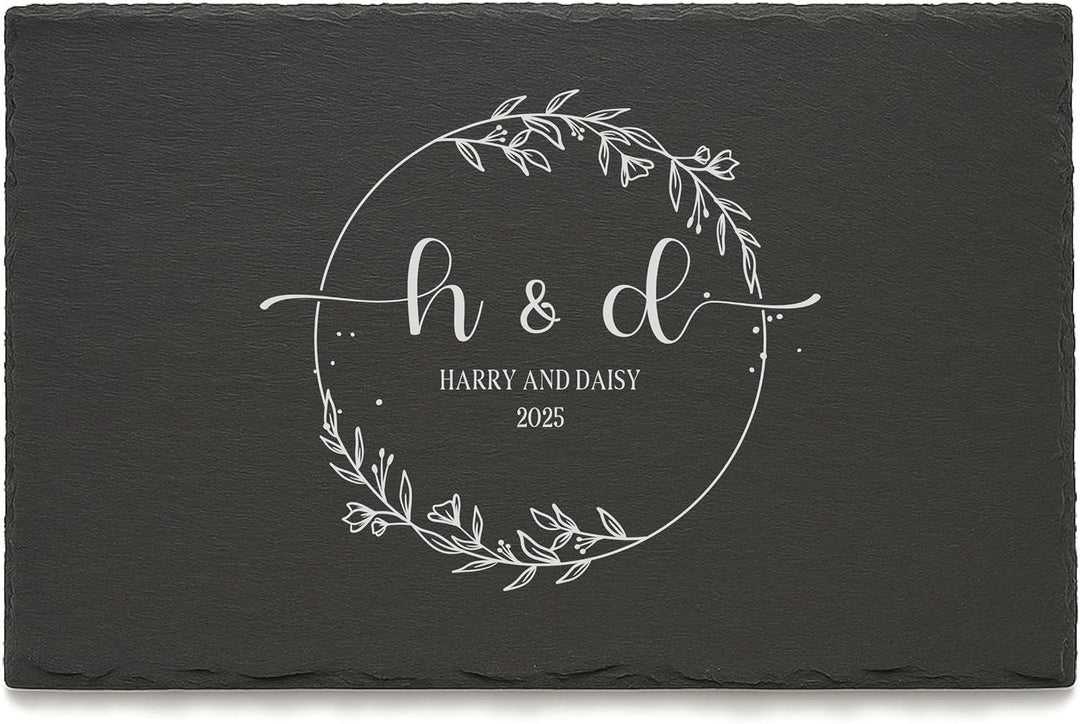 Engraved Rectangular Natural Slate Placemat - Wreath