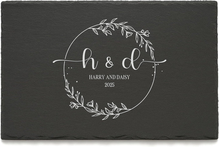 Engraved Rectangular Natural Slate Placemat - Wreath