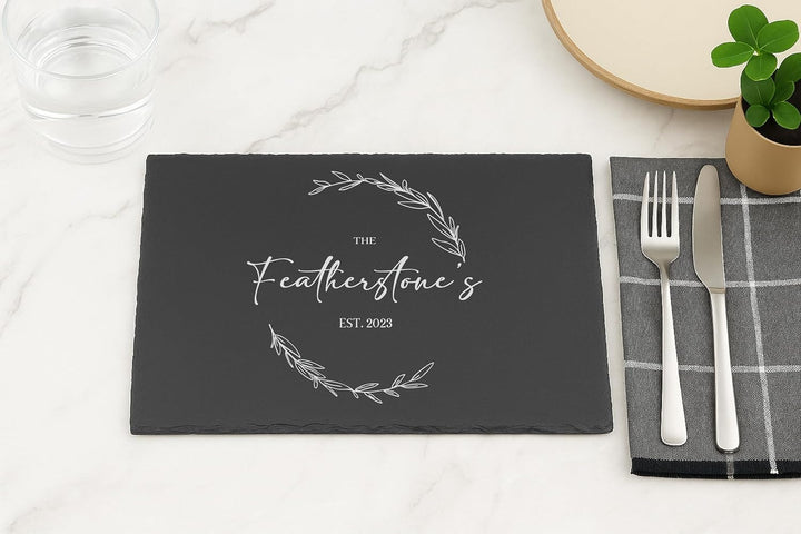Engraved Rectangular Natural Slate Placemat - Olive Vine