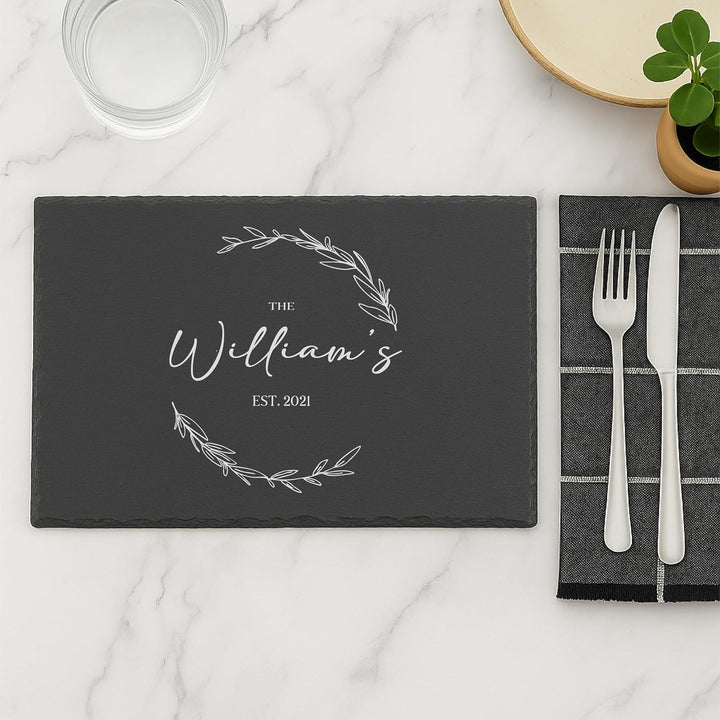 Engraved Rectangular Natural Slate Placemat - Olive Vine