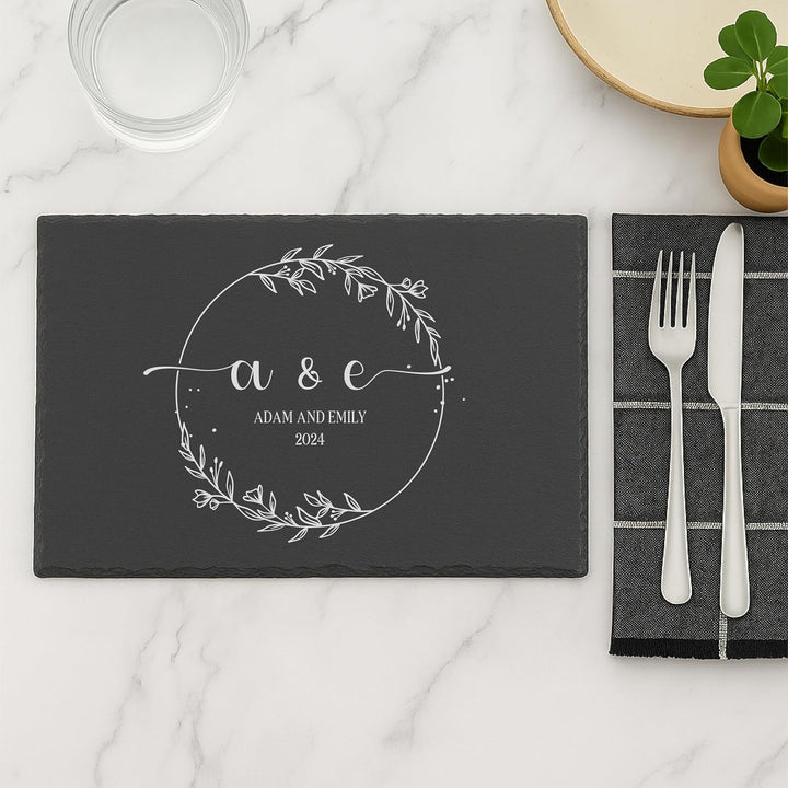 Engraved Rectangular Natural Slate Placemat - Wreath