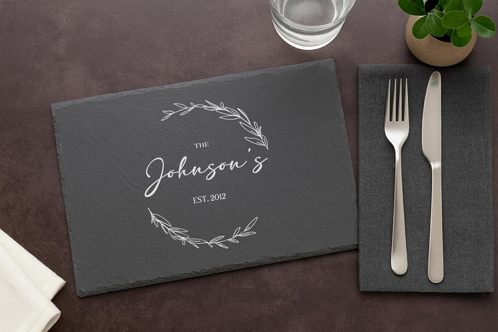 Engraved Rectangular Natural Slate Placemat - Olive Vine