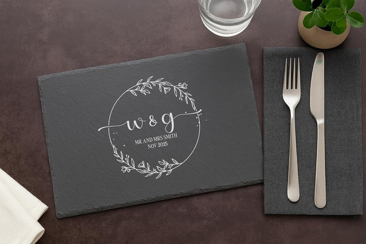 Engraved Rectangular Natural Slate Placemat - Wreath