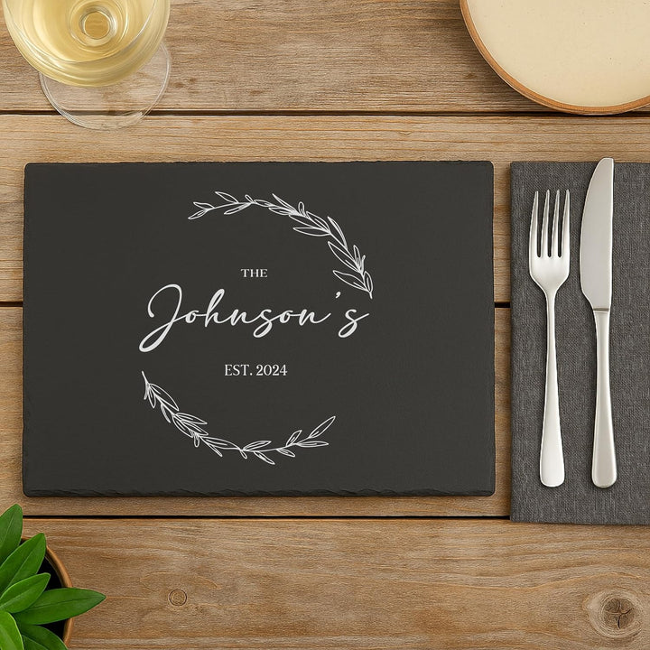 Engraved Rectangular Natural Slate Placemat - Olive Vine