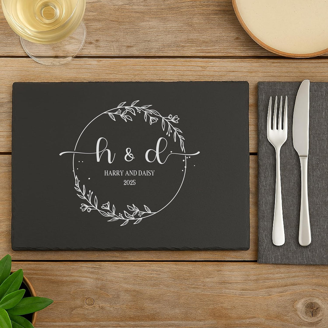Engraved Rectangular Natural Slate Placemat - Wreath
