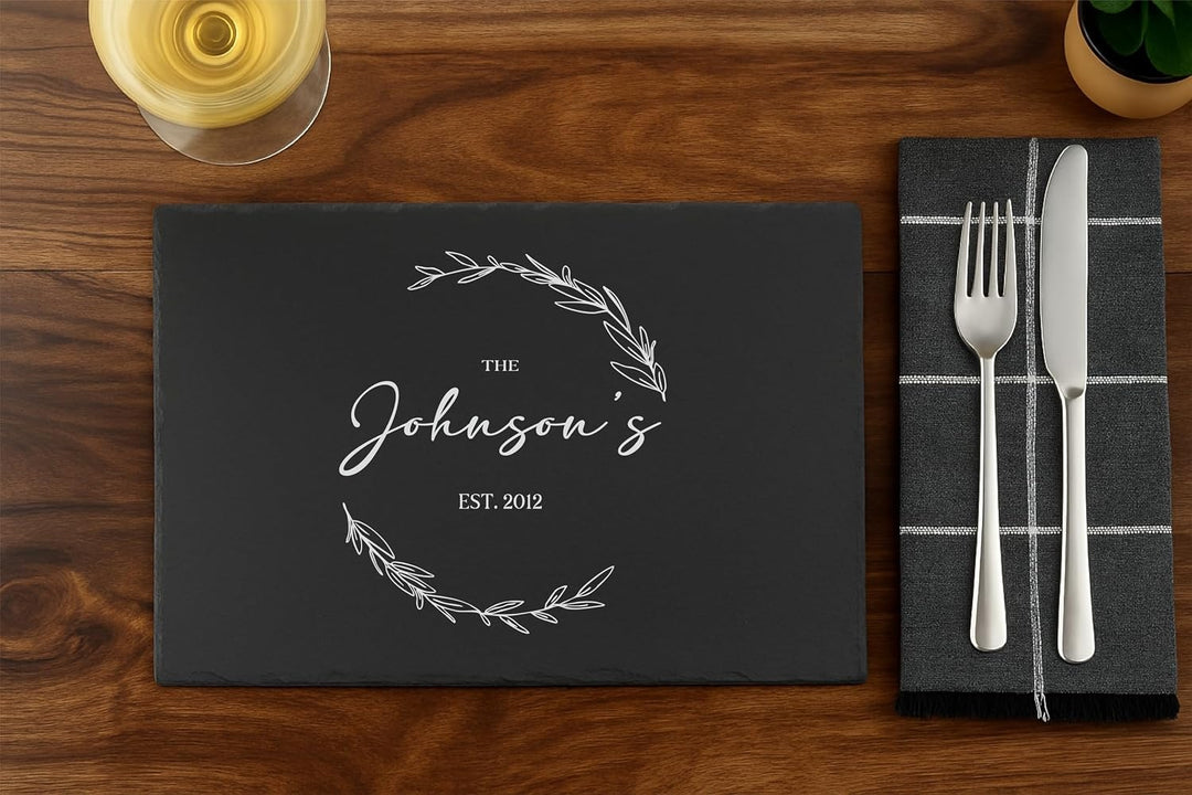 Engraved Rectangular Natural Slate Placemat - Olive Vine