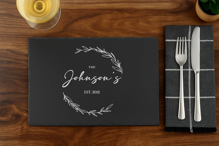 Engraved Rectangular Natural Slate Placemat - Olive Vine