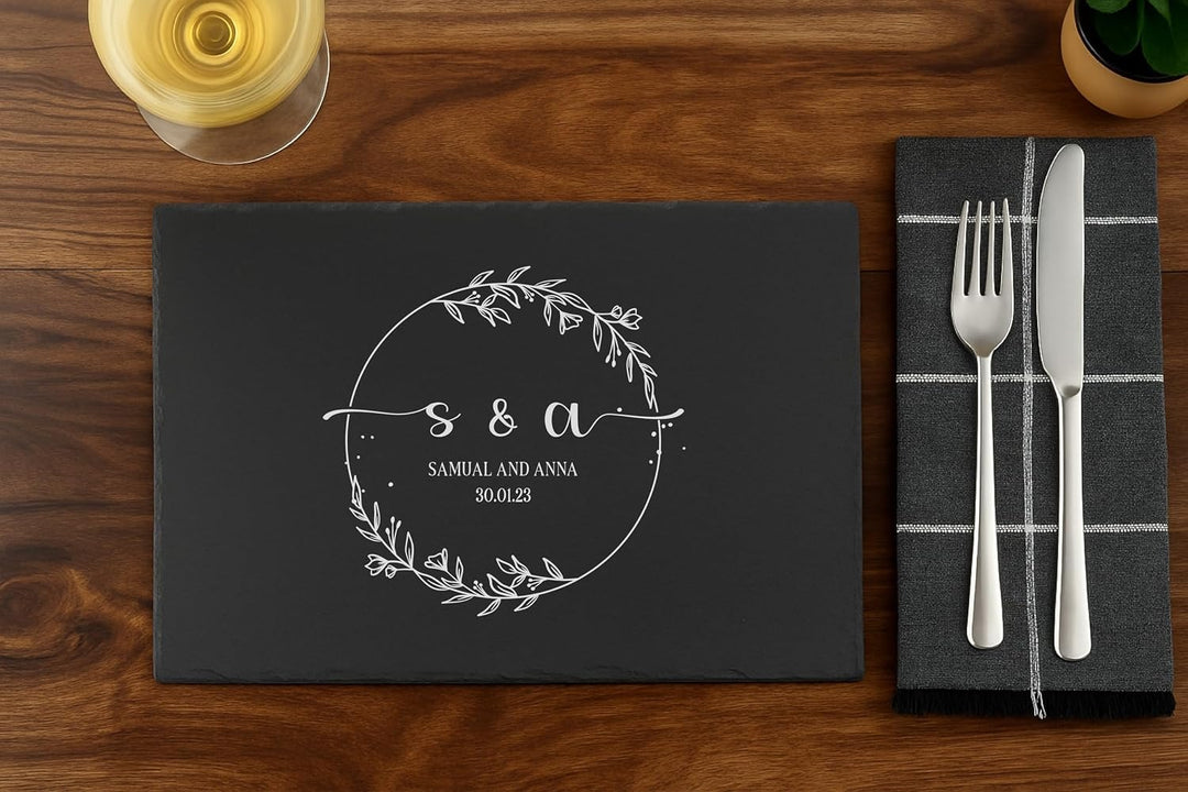 Engraved Rectangular Natural Slate Placemat - Wreath
