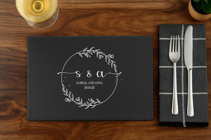 Engraved Rectangular Natural Slate Placemat - Wreath