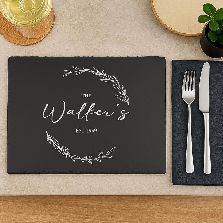 Engraved Rectangular Natural Slate Placemat - Olive Vine