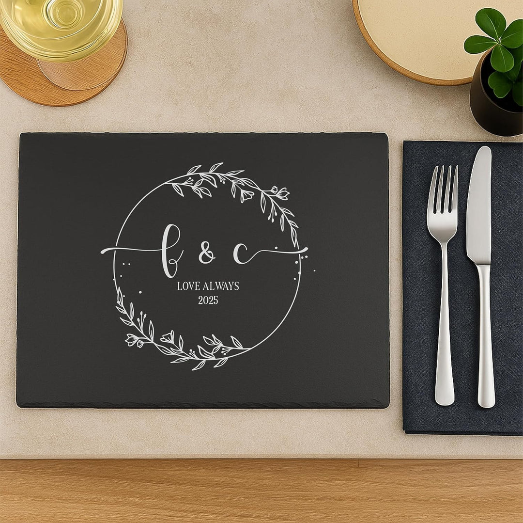 Engraved Rectangular Natural Slate Placemat - Wreath