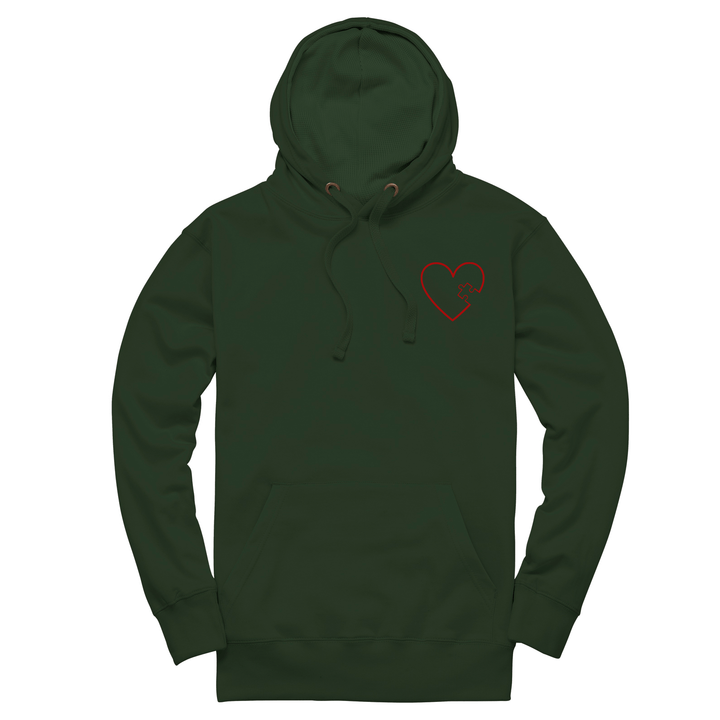 Matching Couples Puzzle Heart Piece Unisex Hoodie, Custom Embroidered Hoodie with Initial On Sleeve, Valentines Hoodie Gift for Couples, Romantic Gift for Him or Her - Gifts Handmade