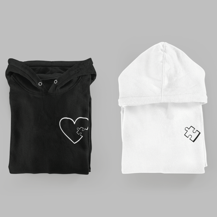 Matching Couples Puzzle Heart Piece Unisex Hoodie, Custom Embroidered Hoodie with Initial On Sleeve, Valentines Hoodie Gift for Couples, Romantic Gift for Him or Her - Gifts Handmade