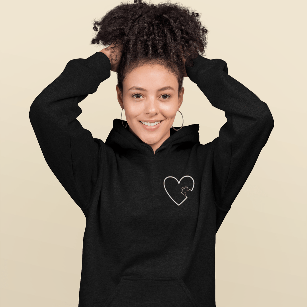 Matching Couples Puzzle Heart Piece Unisex Hoodie, Custom Embroidered Hoodie with Initial On Sleeve, Valentines Hoodie Gift for Couples, Romantic Gift for Him or Her - Gifts Handmade