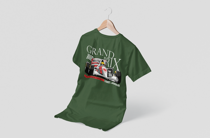 Green t-shirt with race car graphic and &