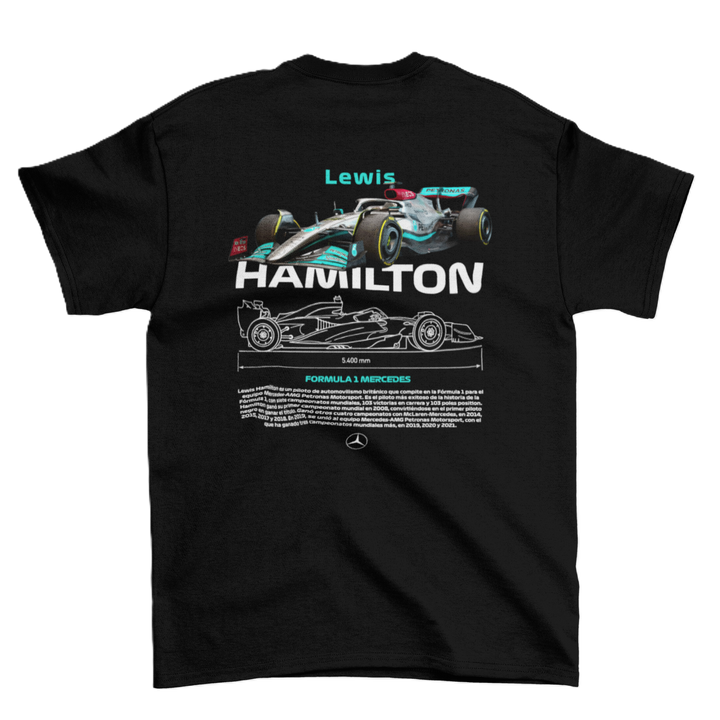 Black t-shirt with Formula 1 car design and &