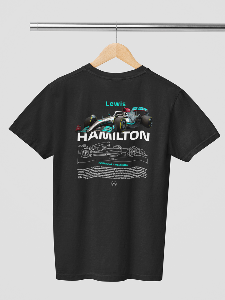 Black t-shirt with Formula 1 car design and &