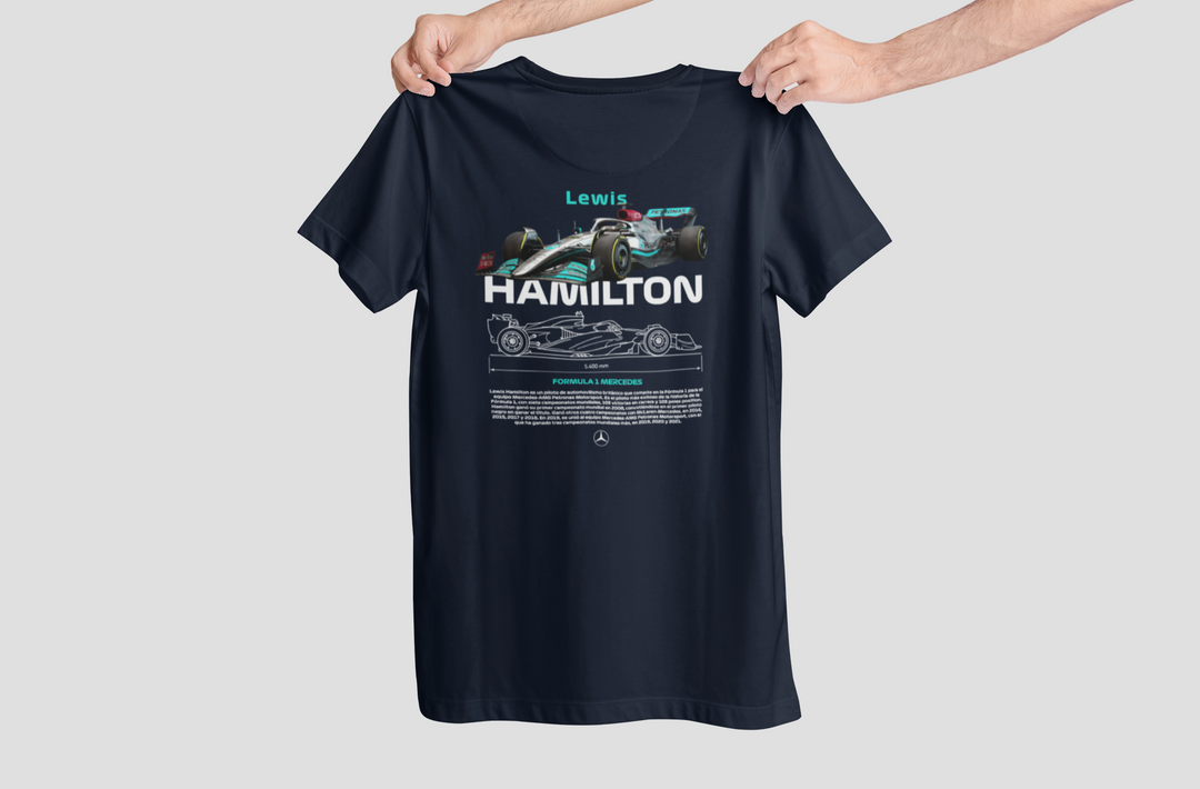 Black t-shirt with Formula 1 car design and &