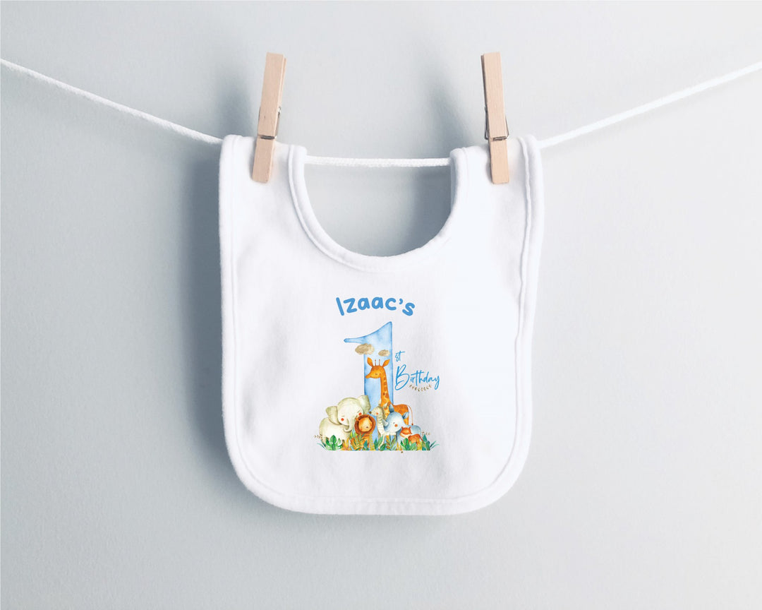 Personalised Blue First Birthday Baby Bib - Gifts Handmade