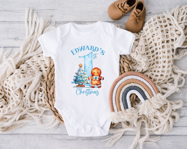 Personalised Blue First Christmas Baby Grow / Onesie - Gifts Handmade