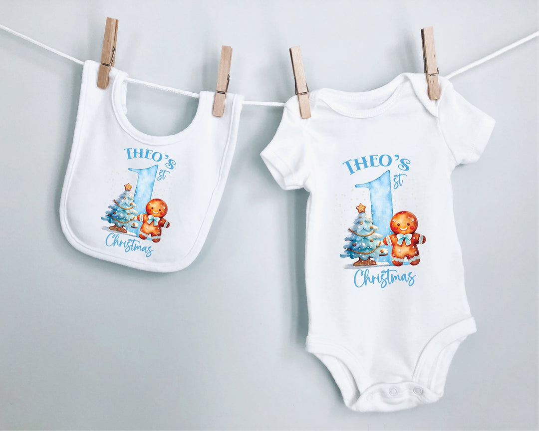 Personalised Blue First Christmas Baby Grow / Onesie - Gifts Handmade